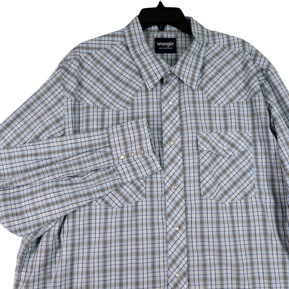 Wrangler Western Shirt Mens XXL Plaid Pearl Snap Long Sleeve Cowboy Ranch